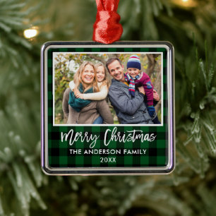 Penseel Script Green Pset Family Merry Kerstmis Metalen Ornament