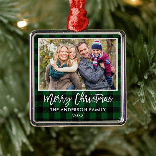 Penseel Script Green Pset Family Merry Kerstmis Metalen Ornament (Boom)
