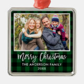 Penseel Script Green Pset Family Merry Kerstmis Metalen Ornament (Voorkant)