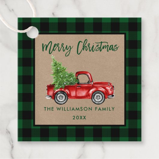 Penseel Script Green Pset Kraft-kersttruck Bedankjes Labels (Voorkant)