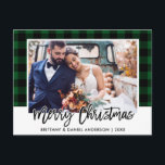 Penseel Script Green Pset Weddenschap met kerstmis Briefkaart<br><div class="desc">Moderne Briefkaart met groene touwtjesfoto's in penseelscript</div>