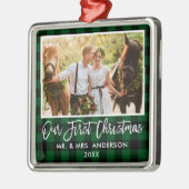 Penseel-script Green Pset Wedding First Kerstmis Metalen Ornament (Links)