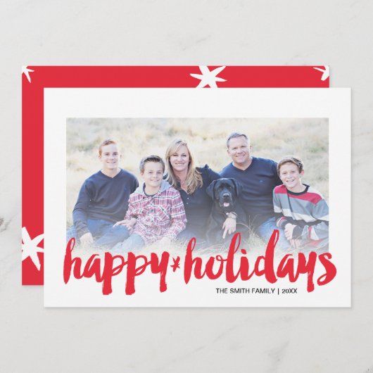 Penseel Script Holiday Photo Card Feestdagenkaart (Voorkant / Achterkant)