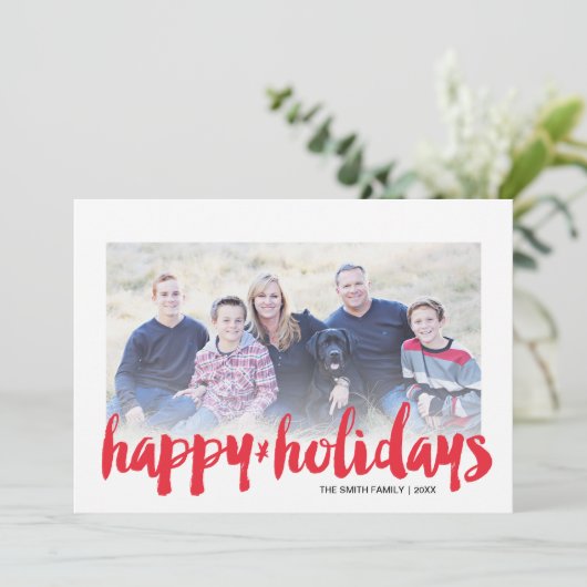 Penseel Script Holiday Photo Card Feestdagenkaart (Staand voorkant)