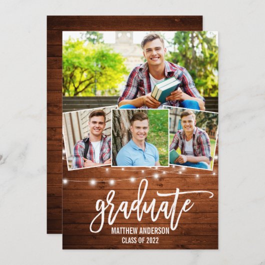 Penseel Script Hood Licht 4 Foto Afstuderen Aankondiging (Voorkant / Achterkant)