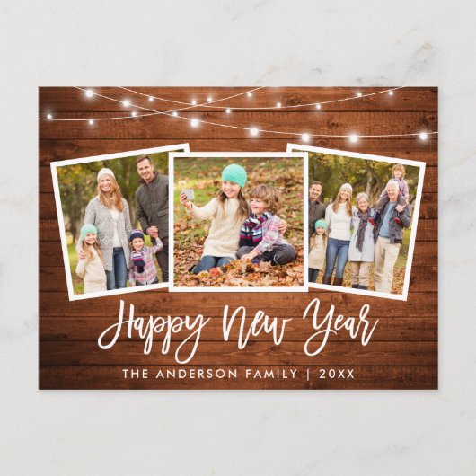 Penseel Script Hood Lichten 3 Foto gelukkig nieuwj Briefkaart (Voorkant)