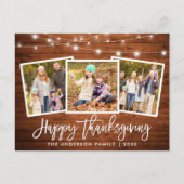 Penseel Script Hood Lichten 3 Foto Thanksgiving Briefkaart (Voorkant)