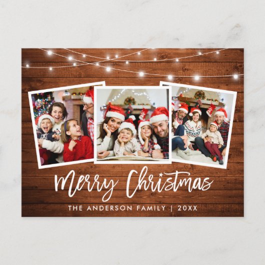 Penseel Script-houten lampjes 3 Kerstster Briefkaart (Voorkant)