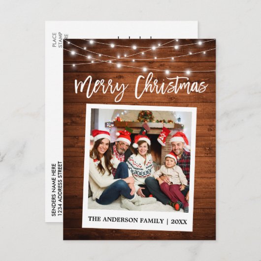 Penseel Script Instant Camera Foto Wood Kerstmis Briefkaart (Voorkant / Achterkant)