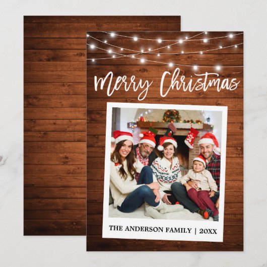 Penseel Script Instant Camera Foto Wood Kerstmis Feestdagenkaart (Voorkant / Achterkant)