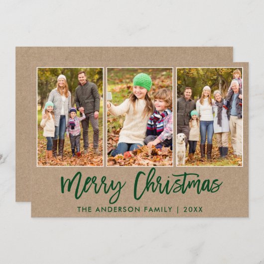 Penseel Script Kraft 3 FotoKerstmis Feestdagenkaart (Voorkant / Achterkant)