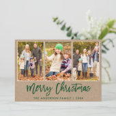 Penseel Script Kraft 3 FotoKerstmis Feestdagenkaart (Staand voorkant)