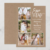 Penseel Script Kraft 4 Foto Verloving Save The Date (Voorkant / Achterkant)