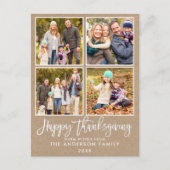 Penseel Script Kraft Family 4 Foto Thanksgiving Briefkaart (Voorkant)