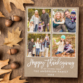 Penseel Script Kraft Family 4 Foto Thanksgiving Briefkaart