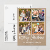 Penseel Script Kraft Family 4 FotoKerstmis Briefkaart (Voorkant / Achterkant)
