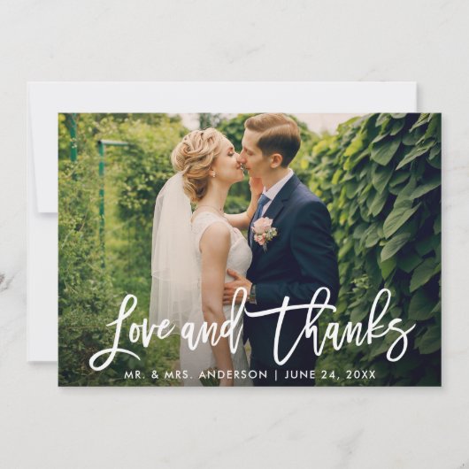 Penseel Script Kraft Love and Bedankt Wedding Kaar Kaart (Voorkant)
