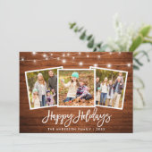 Penseel Script licht Rustic Wood 3 Foto Feestdagenkaart (Staand voorkant)