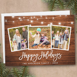 Penseel Script licht Rustic Wood 3 Foto Feestdagenkaart