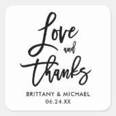 Penseel-Script-liefde en Bedankt Envelopzegels Vierkante Sticker (Voorkant)