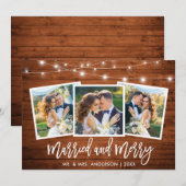 Penseel Script Lights Wood 3 Foto gehuwd en Merry Feestdagenkaart (Voorkant / Achterkant)