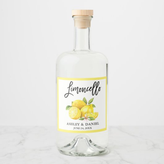 Penseel Script Limoncello Waterverf Lemons Likeurfles Etiket (Voorkant)