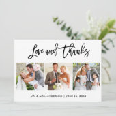 Penseel Script Love and Bedankt 3 Photo Wedding (Staand voorkant)