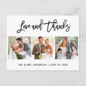 Penseel Script Love and Bedankt Wedding 3 Photo Briefkaart (Voorkant)
