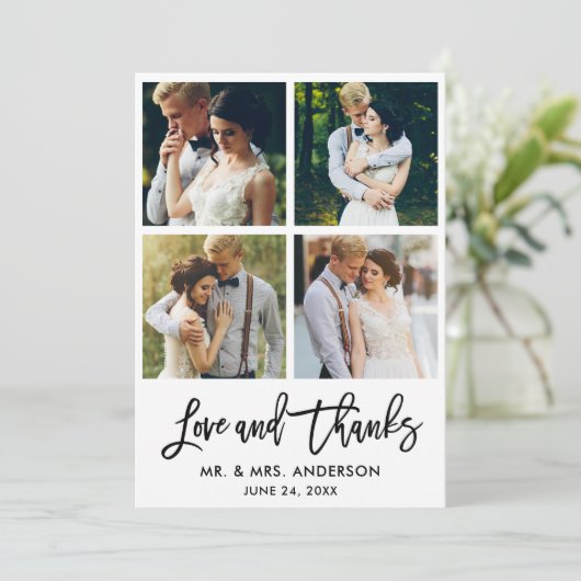 Penseel Script Love and Bedankt Wedding 4 Photo (Staand voorkant)