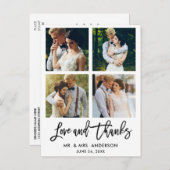 Penseel Script Love and Bedankt Wedding 4 Photo Briefkaart (Voorkant / Achterkant)