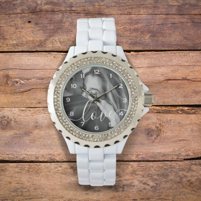 Penseel Script Love Custom Photo Horloge (Creator heeft geüpload)