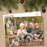 Penseel Script Merry-kerstfamilie 4 Foto Briefkaart<br><div class="desc">Modern penseelscript voor vier kerst foto-Briefkaart</div>