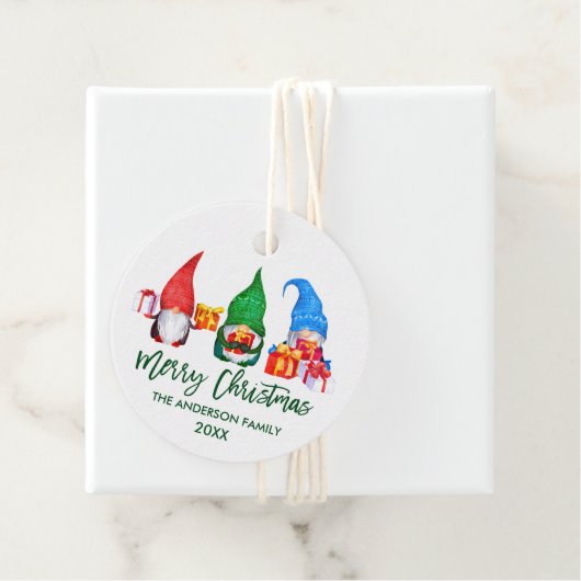 Penseel Script Merry Kerstmis Waterverf Gnomen Bedankjes Labels (In situ)