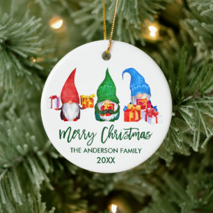 Penseel Script Merry Kerstmis Waterverf Gnomen Keramisch Ornament
