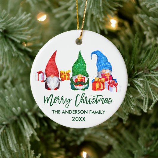 Penseel Script Merry Kerstmis Waterverf Gnomen Keramisch Ornament (Boom)