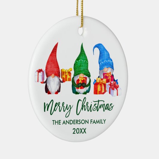 Penseel Script Merry Kerstmis Waterverf Gnomen Keramisch Ornament (Rechts)