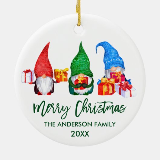 Penseel Script Merry Kerstmis Waterverf Gnomen Keramisch Ornament (Achterkant)