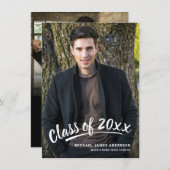 Penseel Script Modern Afstuderen 2+Sided Party fot Kaart (Voorkant / Achterkant)