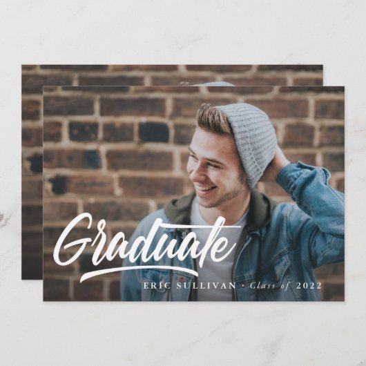 Penseel Script Modern Afstuderen 2-zijdig Foto Par Kaart (Voorkant / Achterkant)