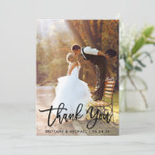 Penseel Script Modern Weddenfoto Bedankkaart (Staand voorkant)