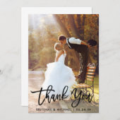 Penseel Script Modern Weddenfoto Bedankkaart (Voorkant / Achterkant)