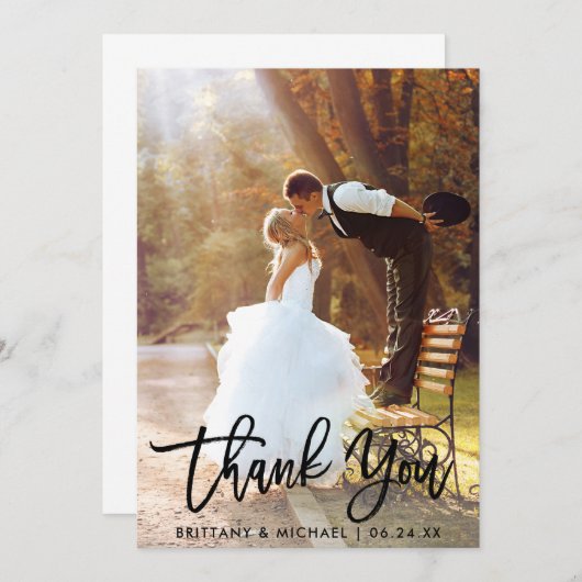 Penseel Script Modern Weddenfoto Bedankkaart (Voorkant / Achterkant)