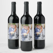 Penseel Script Modern Weddenschap Bedankt Foto Wijn Etiket (Flessen)