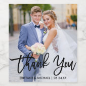 Penseel Script Modern Weddenschap Bedankt Foto Wijn Etiket (Enkel label)