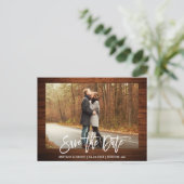 Penseel Script Photo Rustic Wood Save the Date Briefkaart (Staand voorkant)