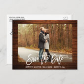 Penseel Script Photo Rustic Wood Save the Date Briefkaart (Voorkant / Achterkant)