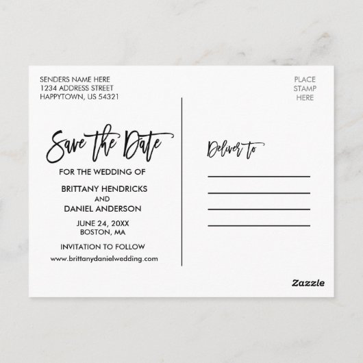 Penseel Script Photo Rustic Wood Save the Date Briefkaart (Achterkant)