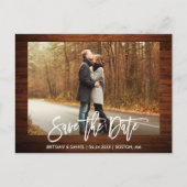 Penseel Script Photo Rustic Wood Save the Date Briefkaart (Voorkant)