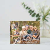 Penseel Script Prettige feestdagen Familie 4 Foto Briefkaart (Staand voorkant)