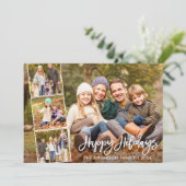 Penseel Script Prettige feestdagen Familie 4 Foto Feestdagenkaart (Staand voorkant)